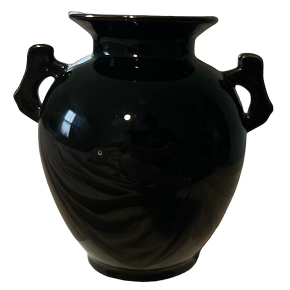 Japanese Vintage Black Gold Trimmed Peacock Vase BEAUTIFUL - Picture 5 of 11